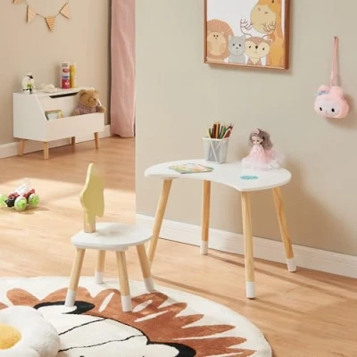 Afbeelding van Kindertafelset Lallega met stoel wit geel en naturel [en.casa]