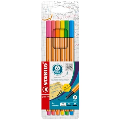 Afbeelding van Fineliner STABILO point 88 6 stuks neonkleuren