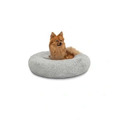 Afbeelding van lionto Donutbed voor honden en katten, rond pluizig bed kleine grote huisdieren, Ø 60 cm, kattenbed van zacht pluche, hondenkussen met extra dikke vulling, lichtgrijs