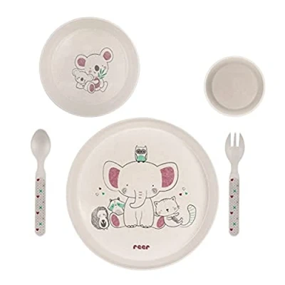 Afbeelding van reer Growing LovelyFriends kinderserviesset, duurzaam zonder schadelijke stoffen, melamine vrij, met diermotief