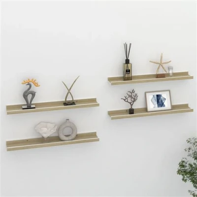 Afbeelding van Wandschappen 4 st 60x9x3 cm wit en sonoma eikenkleurig