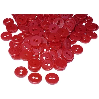Afbeelding van AERZETIX C56316 Set van 100 ronde naai knopen Ø 11,5 x 2,2 mm met 2 gaten diameter opening kleur rood kunststof creatieve hobby decoratie naaien fournituren mode