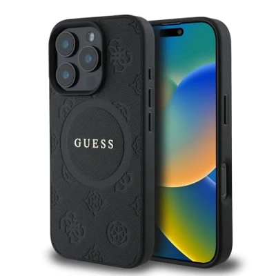 Afbeelding van Guess GUHMP16XPSAPSMEK iPhone 16 Pro Max 6,9&quot; zwart/zwarte hardcase Saffiano Peony Classic Logo MagSafe