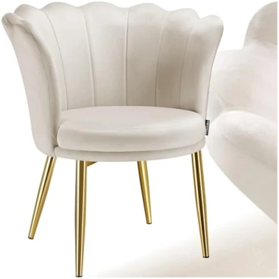 Afbeelding van tectake® Fauteuil Stella Kuipstoel Met armleuning Comfortabele Eetkamerstoel Keukenstoel Dikke vulling Voor woonkamer en eetkamer fluwelen bekleding crème/goud