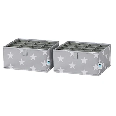 Afbeelding van LOVE !T STORE lade organizer, 16 vakken, opvouwbare laden, set kledingkast, opbergdoos, 30 x 15 cm, sterren, grijs
