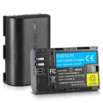 Afbeelding van ENEGON LP E6NH Li Ion batterijen, hoge capaciteit, 3000 mAh, reservebatterij voor Canon EOS R, R5C, 5D Mark II, III, IV, 5DS, 5DSR, 6D, 7D, 7D 80D, 70D, 60D, 60Da, XC10, XC15