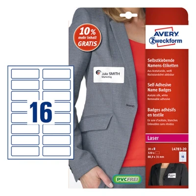 Image de Avery Zweckform Soie acétate adhésif amovible blanc 88.9 x 31 mm 320 étiquette(s) (20 feuille(s) 16) étiquettes