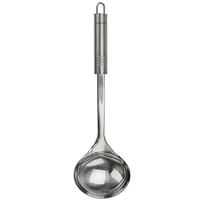 Afbeelding van 32 cm ovale greep, praktische soeplepel van roestvrij staal, met ergonomische greep