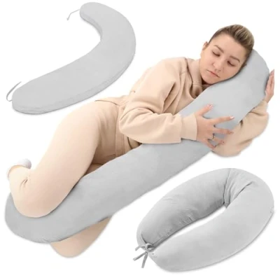 Afbeelding van Borstvoedingskussen, zijslaapkussen, katoenen zwangerschapskussen, positioneringskussen voor volwassenen, 190 cm, grijs B, XXL