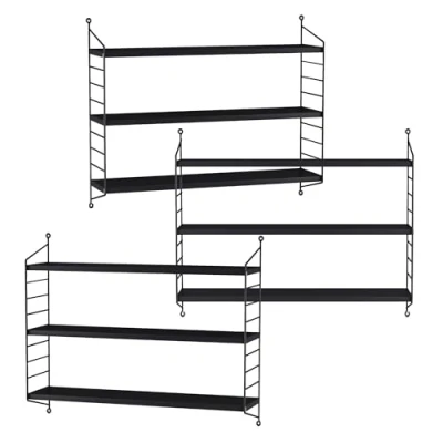 Afbeelding van Wandplank Strängnäs set van 3 verstelbaar 50x60x15 cm zwart [en.casa]