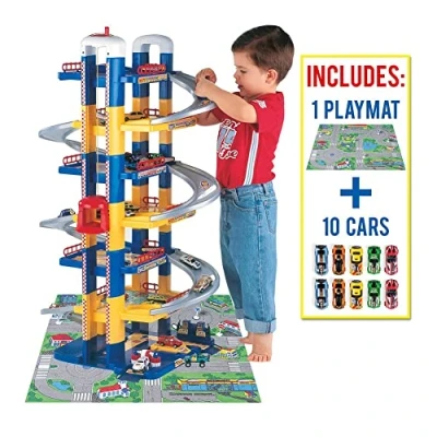 Afbeelding van MOLTO 7 Storey Kinderparkeerplaats met garage, hellingen, wasruimte, lift, tankstation en saaie zone bevat 10 auto&#039;s wandtapijten educatief speelgoed voor kinderen + 3 jaar