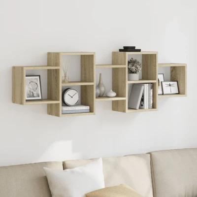 Afbeelding van Wandschap 129x18x42 cm bewerkt hout sonoma eikenkleurig