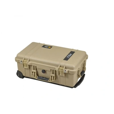 Afbeelding van PELI 1510 Schokbestendige transportkoffer met kogelgelagerde wielen voor gevoelige apparatuur, IP67 water en stofdicht, volume 27 liter, schuimvrij, woestijn (zand)