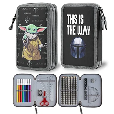 Afbeelding van De Mandalorian Etui voor Meisjes Jongens, Baby Yoda Schoolbenodigdheden Briefpapier Set, Black, Eén maat, Modern