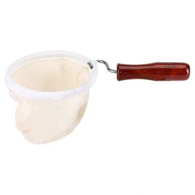 Afbeelding van Koffie handdoek, filter, herbruikbare wasbare flanellen stof handgemaakte koffiefilter, zeef met houten handvat