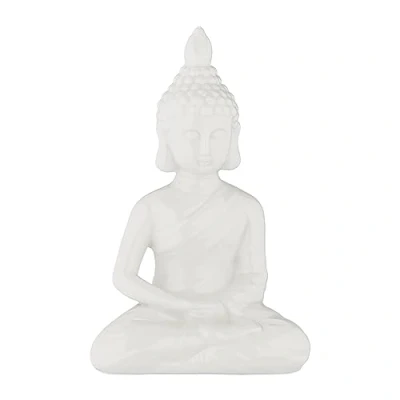 Afbeelding van Relaxdays Boeddhabeeld zen tuindecoratie Buddha sierbeeld 18 cm keramiek wit