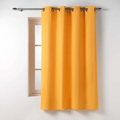 Afbeelding van Douceur d&#039;Intérieur, Gordijn met oogjes (135 x 180 cm) Twily geel, gerecycled katoen/polyester