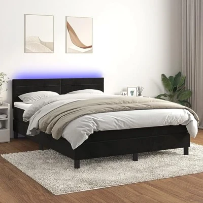 Afbeelding van vidaXL Boxspring met matras en LED fluweel zwart 140x200 cm
