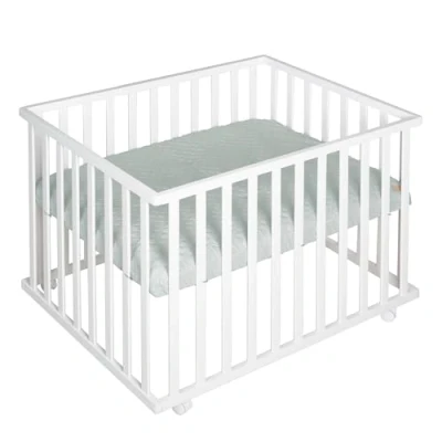 Afbeelding van roba Houten Box 75 x 100 cm &#039;roba Style&#039; + Groene Inleg en Wielen Met Rem Wit