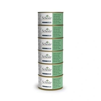 Afbeelding van 24x85g Natural Tonijn met Algen Schesir Kattenvoer