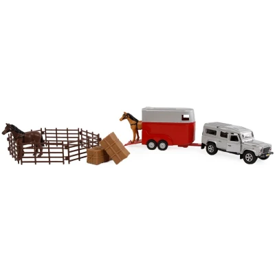 Afbeelding van Kids GlobeLand Rover avec remorque à cheveaux et accessoires