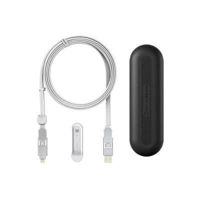 Afbeelding van Rolling Square inCharge XL 200 cm USB kabel C snel opladen, 100 W universele 6 in 1 oplader voor mobiele apparaten met + Lightning en micro USB, ideaal als cadeau heren, wit
