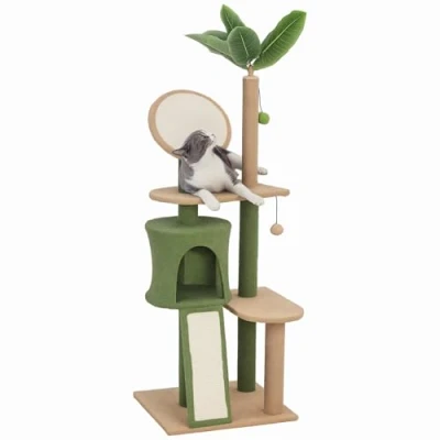 Afbeelding van PawHut Krabpaal 139 cm met grot, speelbal, sisal krabpaal, voor katten tot 5 kg, groen