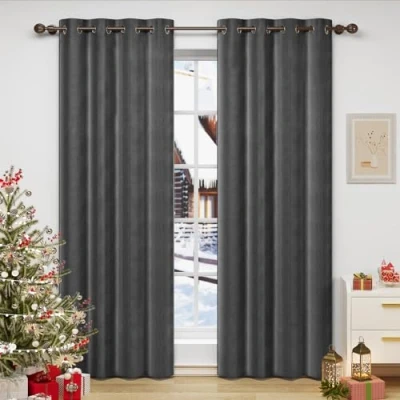 Afbeelding van WOLTU Verduisteringsgordijnen, set van 2, ondoorzichtig fluweel met bevestigingsogen, 300 g/m², voor slaapkamer en woonkamer Lichtdicht 140 x 245 cm Donkergrijs