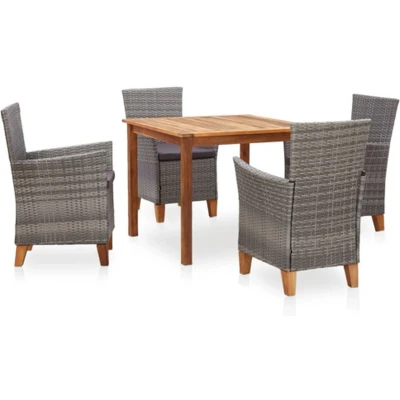 Afbeelding van 5 delige Eethoek poly rattan en massief acaciahout grijs