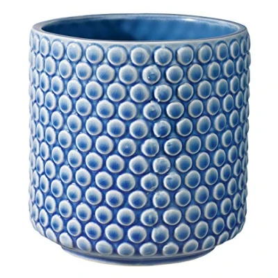 Afbeelding van Bloomingville Bloempot, stippen, decoratieve bloempotten, kleur voor binnen, creatieve retrostijl, M (15,5 cm ø), blauw, keramiek