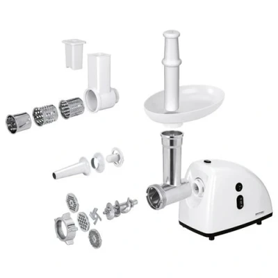 Image de Hachoir électrique à viande avec poussoir saucisses 3 disques de coupe MPM MMM 06 720 Blanc