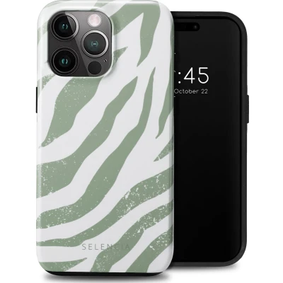 Afbeelding van Selencia Hoesje Geschikt voor iPhone 15 Pro Max Vivid Backcover Colorful Zebra Sage Green