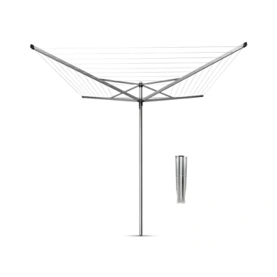 Afbeelding van Brabantia Topspinner Draaibaar droogrek Antislip UV bestendig, 60 m Vloeibaar draaien Compatibel Met kleerhangers grondanker Metaalgrijs ø 295 cm