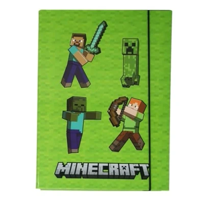 Afbeelding van Stabiele opbergbox voor kinderen, map schooltas, met elastiek en binnenklep, A4 formaat (minecraft groen)