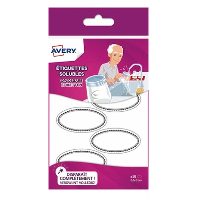 Image de AVERY BL 18 ETIQ SOLUBLE OVALE BLANC