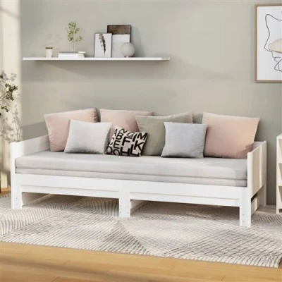 Afbeelding van Slaapbank uitschuifbaar massief grenenhout wit 2x(80x200) cm