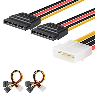 Afbeelding van J&amp;D (2 stuks) 4 polig Molex (LP4) Naar Dubbele 15 polige SATA Y kabel splitteradapter, 20 cm