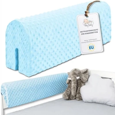 Afbeelding van bedrand voor baby&#039;s, ademend, 80 cm, peuters, bescherming kinderen, spijlen of barrière, schuim, wieg, bescherming, minky blauw