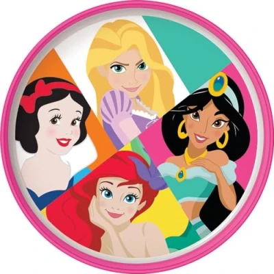 Afbeelding van Disney Prinsessen Sneeuwwitje Ariel Jasmin Rapunzel plat bord voor meisjes, kunststof, met antislip onderkant