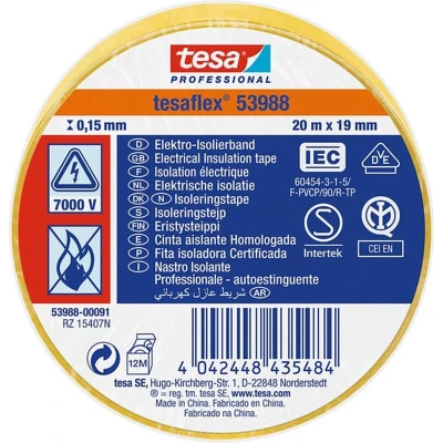Afbeelding van tesa 53988 00091 00 Isolatietape Professional Geel (l x b) 20 m 19 mm 1 stuk(s)