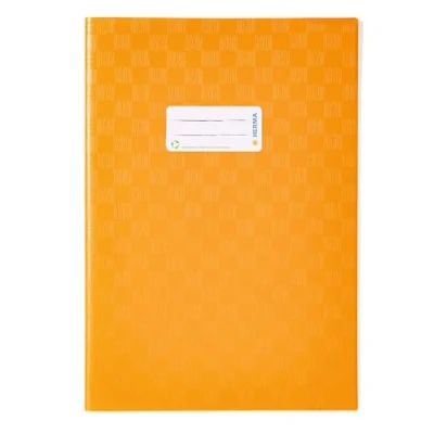 Image de HERMA 7444 Lot de 25 protège cahiers format A4 raphia avec étiquette et structure en raphia, film polypropylène résistant facile à nettoyer, orange