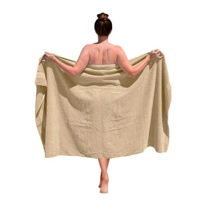 Afbeelding van Badhanddoek, groot, 100 x 180 cm, 100% katoen, hoogwaardige kwaliteit, grote badhanddoek van katoen (beige)