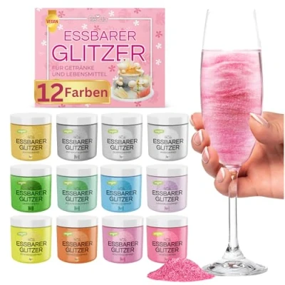 Image de He Ju Lot de 12 Paillettes comestibles pour boissons et aliments 3 g Sans E171 Végétalien gluten lactose sucre parfaites toutes les occasions