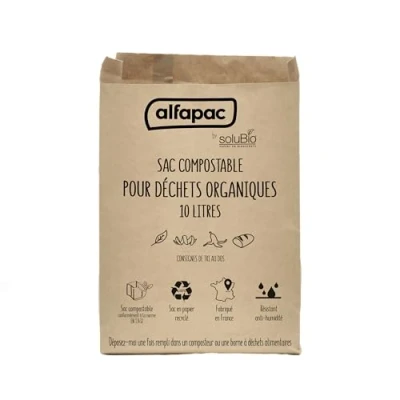 Afbeelding van alfapac by Solubio 10 composteerbare zakken l van 100% gerecycled papier voor organisch afval gemaakt in Frankrijk