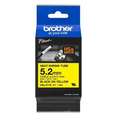 Image de P Touch 3600 Brother HSe 611E étiquette pour gaine thermorétractable 6 mm (d&#039;origine) noir sur jaune