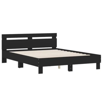 Afbeelding van vidaXL Bedframe met hoofdbord bewerkt hout zwart 140x200 cm