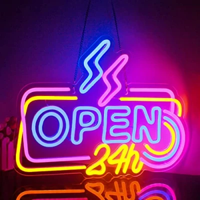 Afbeelding van Looklight 24 uur open kleurrijk led neonbord voor wanddecoratie, neonbord, dimbaar, winkel, raam, deur, bar, woonkamer, café, club, hotel