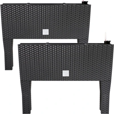 Afbeelding van Deuba Plantenbak 2 Stuks Polyrattan 30 Liter 60x25x46cm Antraciet