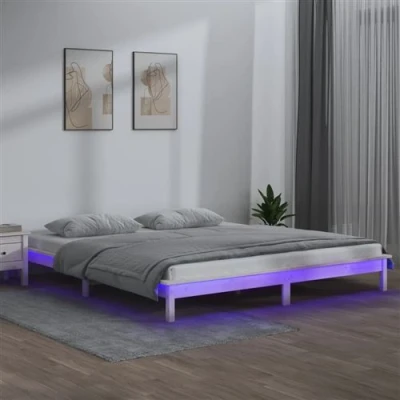 Afbeelding van Bedframe LED massief hout wit 160x200 cm