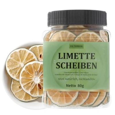 Image de tranches de citron vert séchées qualité supérieure 80g, 100 % séché naturel pour décoration gâteaux et décorations cocktails, sans additifs sucre ajouté